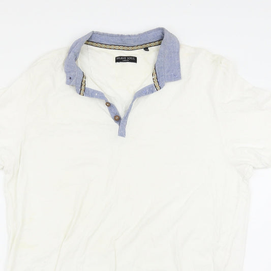 Brave Soul Mens White Polo Size 2XL