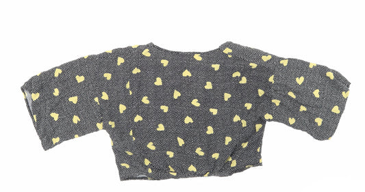Topshop Womens Black Animal Print Cropped Blouse Size 8