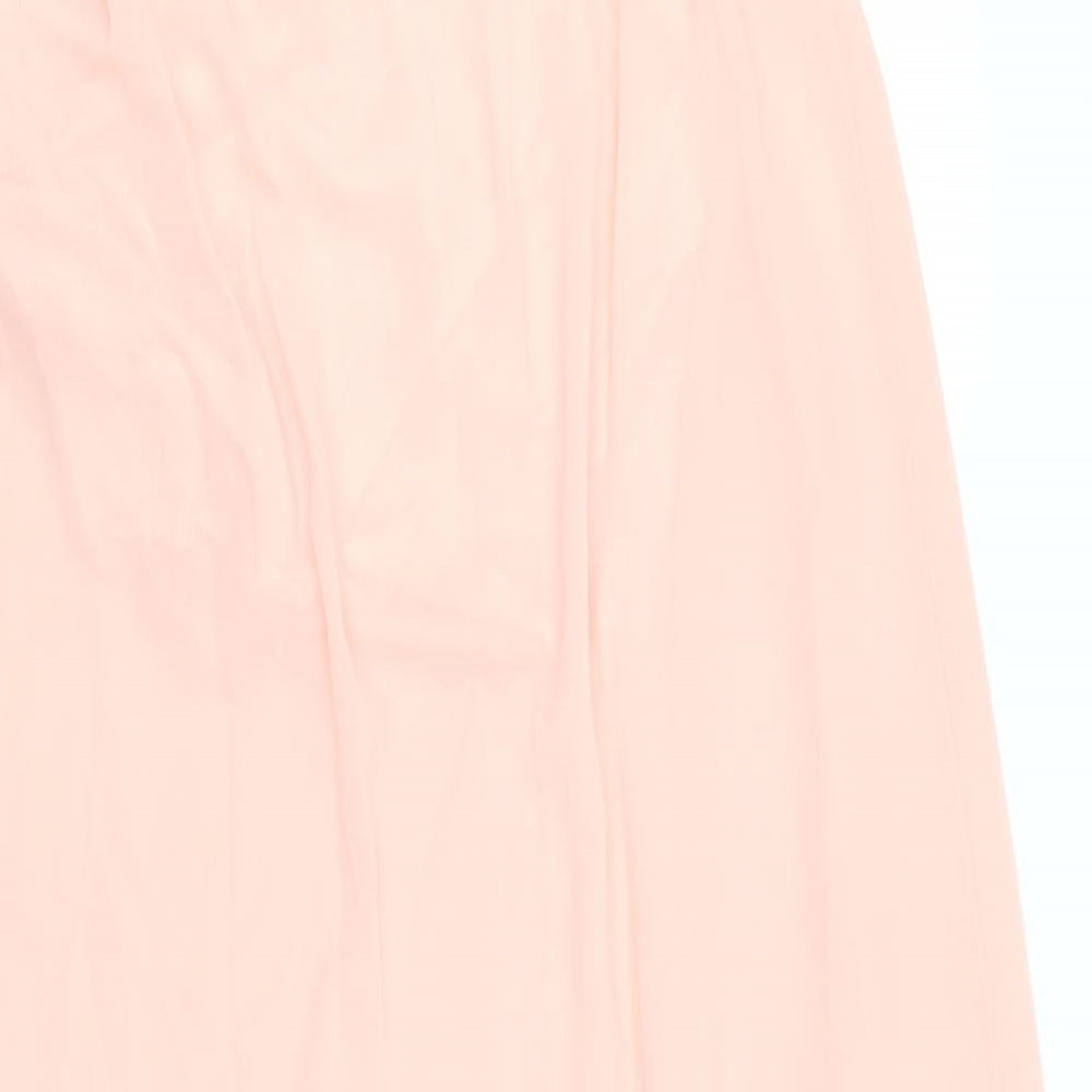 Brand and care label for pre worn women’s orange cargo skirt, size M