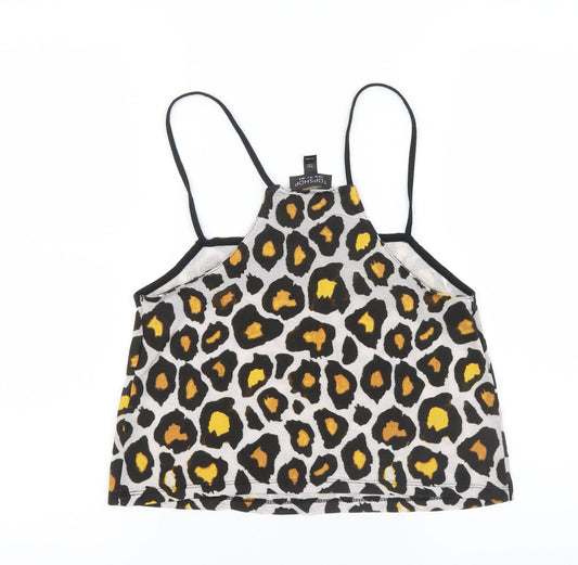 Topshop Womens Brown Animal Print Cropped T-Shirt Size 8