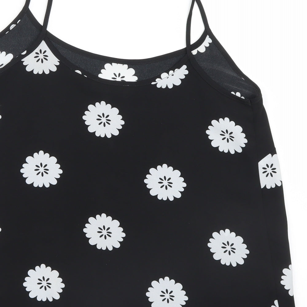 Brand and care label for Papaya women’s black floral camisole blouse, size UK 8