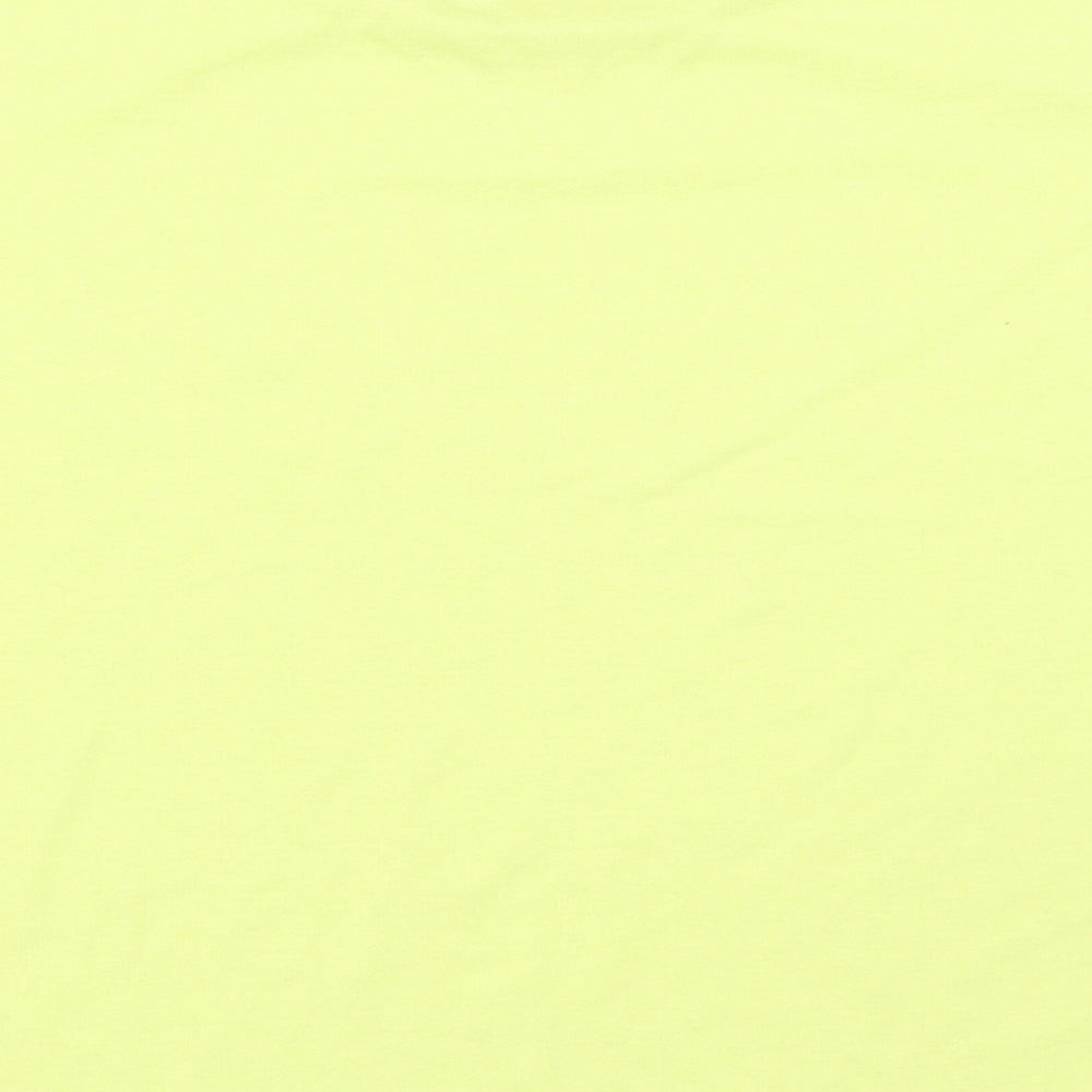 Brand and care label for Papaya women’s yellow basic t-shirt, size UK 12
