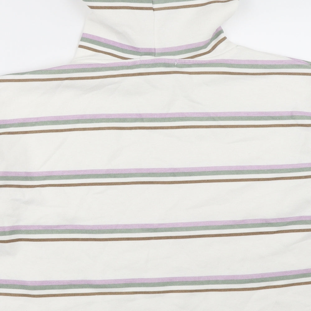 Brand and care label for Primark women’s ivory striped pullover hoodie, size M