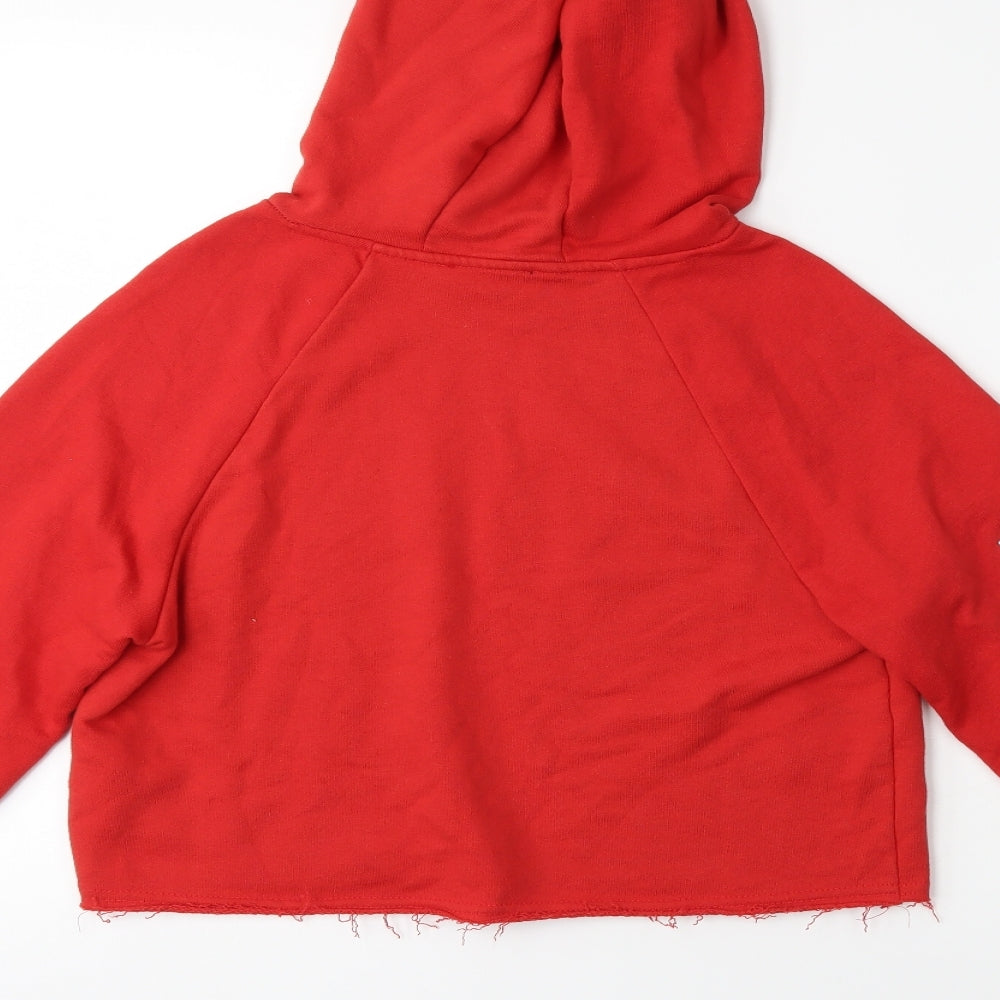 Brand and care label for New Look women’s red pullover hoodie, size UK 6