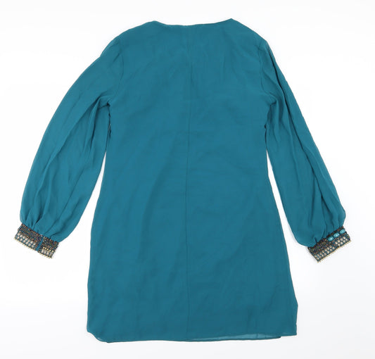 Amphora Womens Blue Chiffon A-Line Size 10