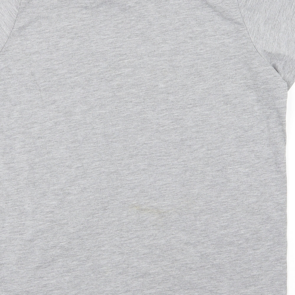 Brand and care label for Bravado women’s grey jersey basic t-shirt, size M, - thank u, next