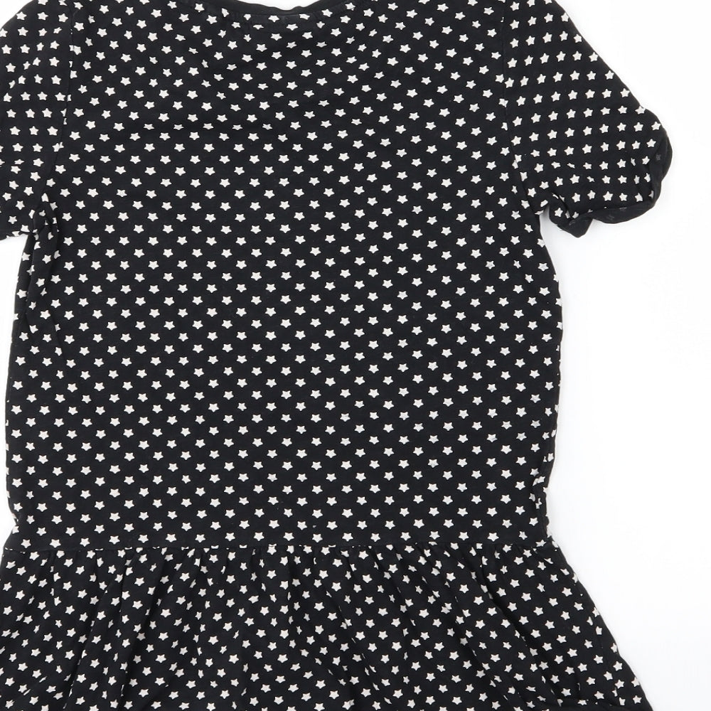 Brand and care label for Next girls’ black jersey basic t-shirt, size 9, years - star print