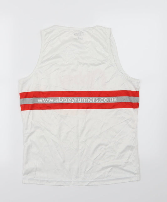 Abbey Runners Mens White Striped Basic Tank Size M