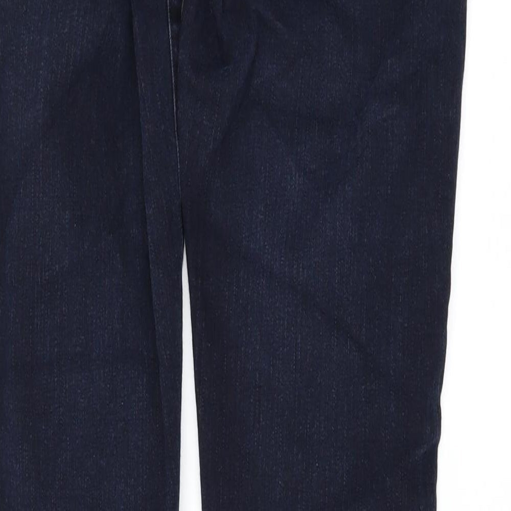 Brand and care label for women’s blue denim skinny jeans, size UK 30, in, 30-inch leg