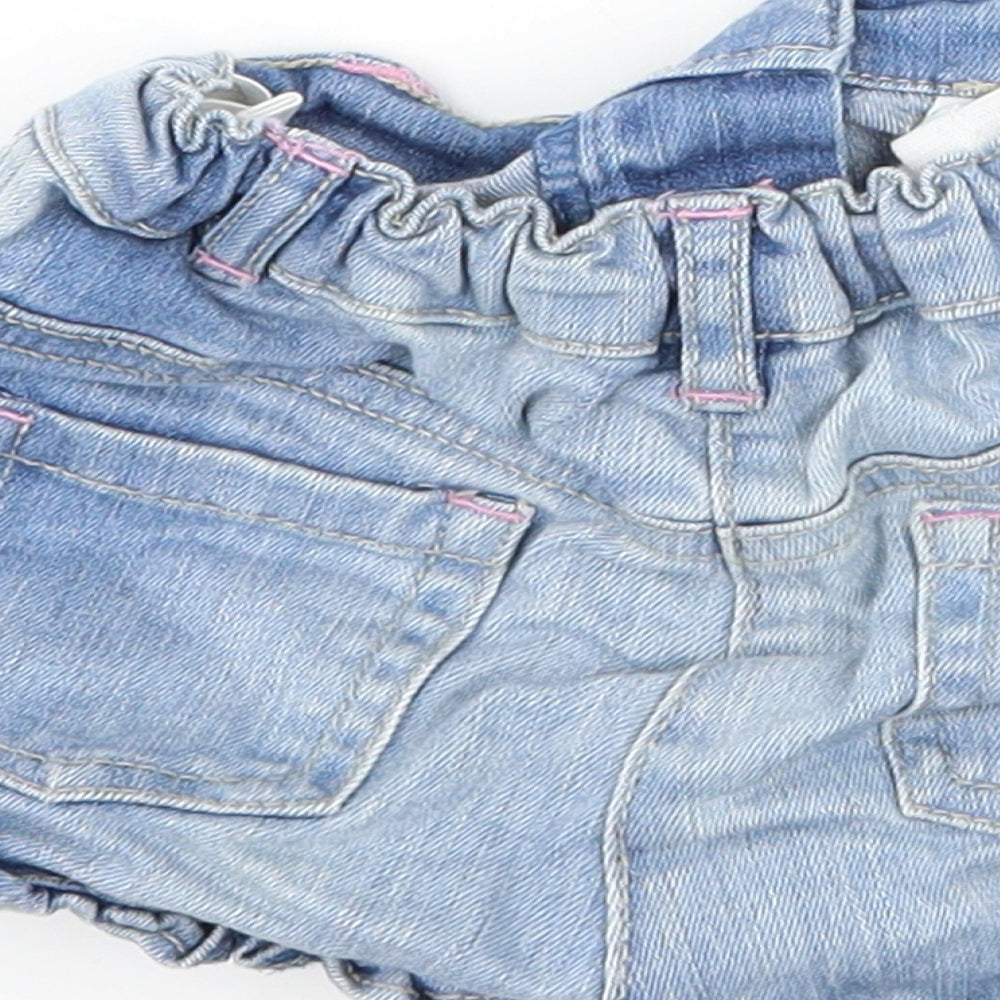 Brand and care label for Tu girls’ blue denim capri jeans, size 12-18, months - shorts