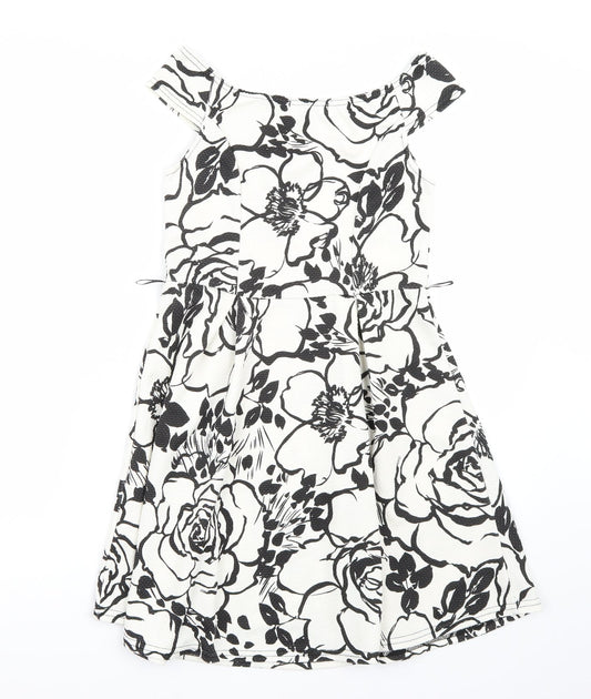 Bloose Womens White Floral A-Line Size S