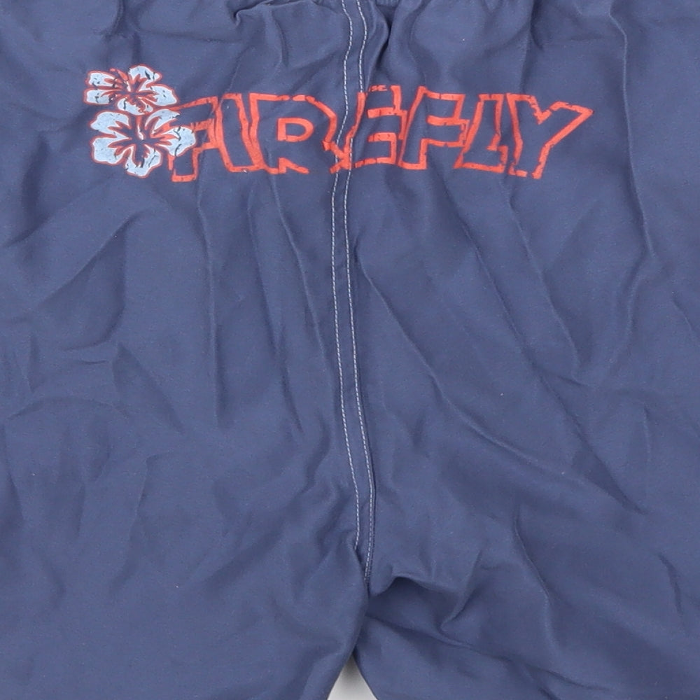 Brand and care label for Firefly men’s blue sweat shorts, size M, - logo