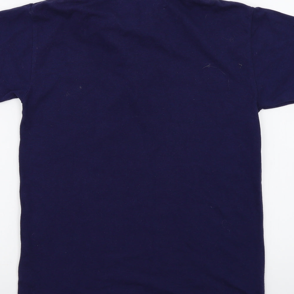 Brand and care label for Gymphlex men’s blue basic polo, size XS