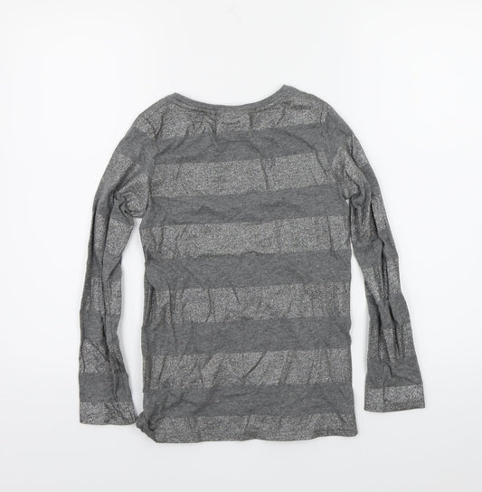 NEXT Girls Grey Striped Jersey Basic T-Shirt Size 9 Years