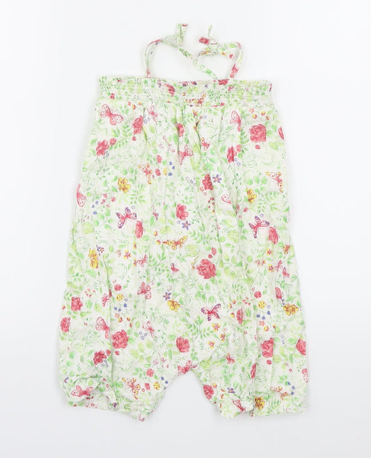 Mothercare Girls Green Floral Romper One-Piece Size 4-5 Years