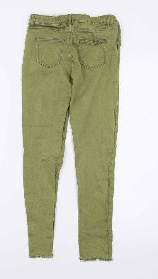 Bullhead Denim Co. Girls Green Denim Skinny Jeans Size 10-11 Years - Distressed