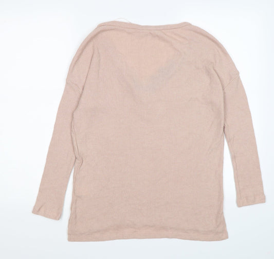 River Island Womens Pink Striped Knit Pullover Jumper Size 6 - lace neckline