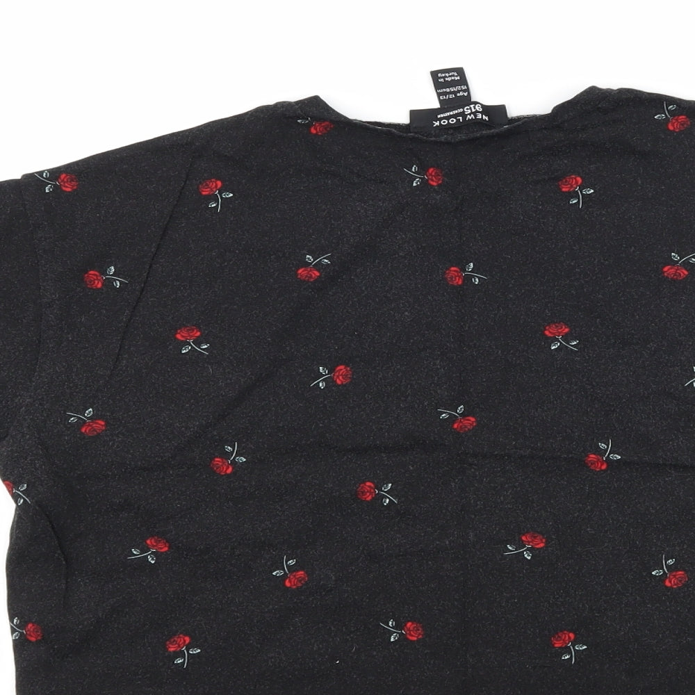 New Look Girls Black Floral Cropped T-Shirt Size 12-13 Years