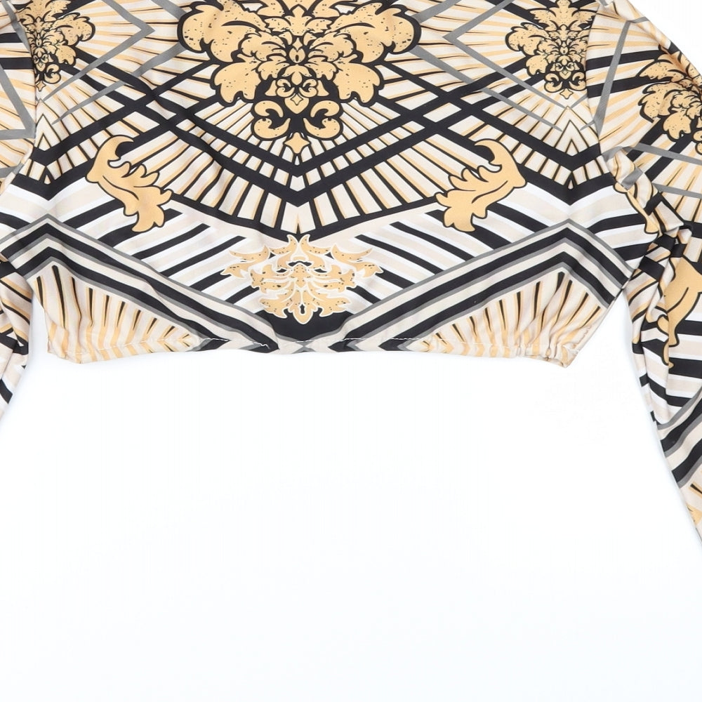 Preworn Womens Brown Geometric Cropped Blouse Size L