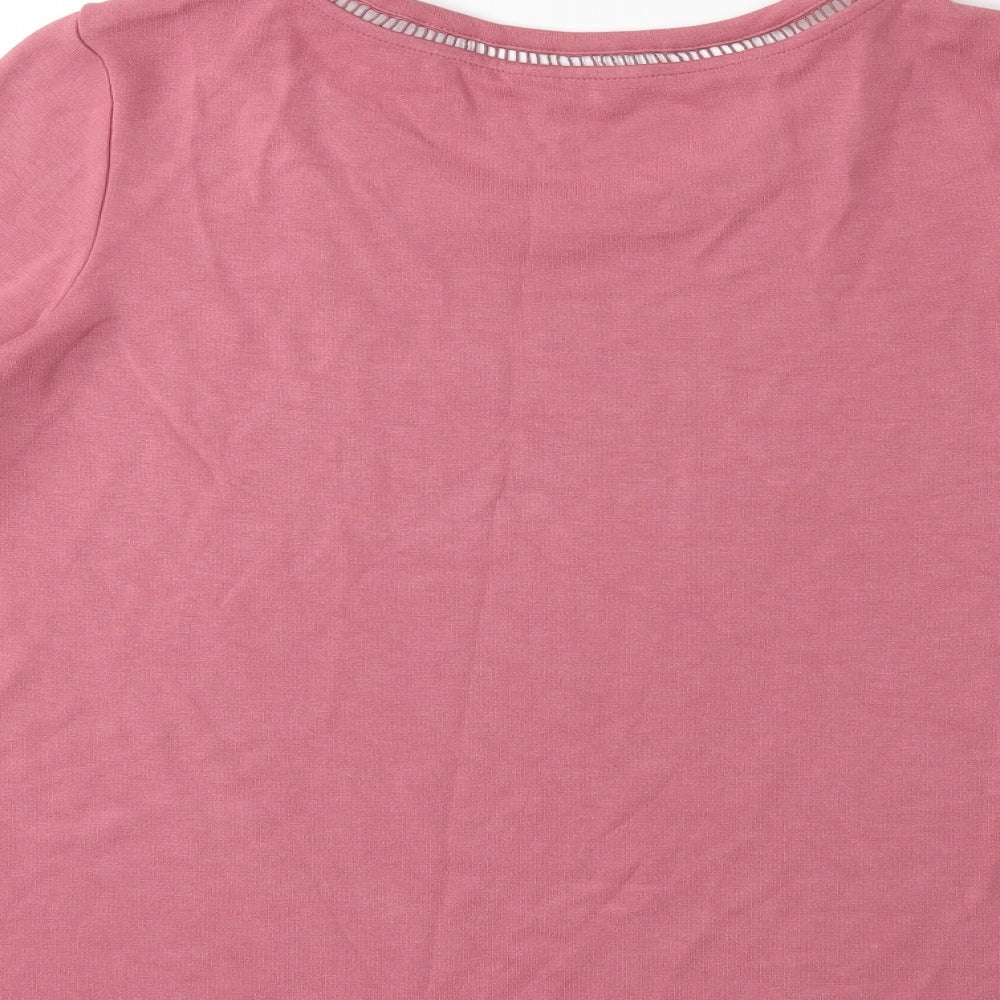 Brand and care label for Tu women’s pink pullover sweatshirt, size UK 14