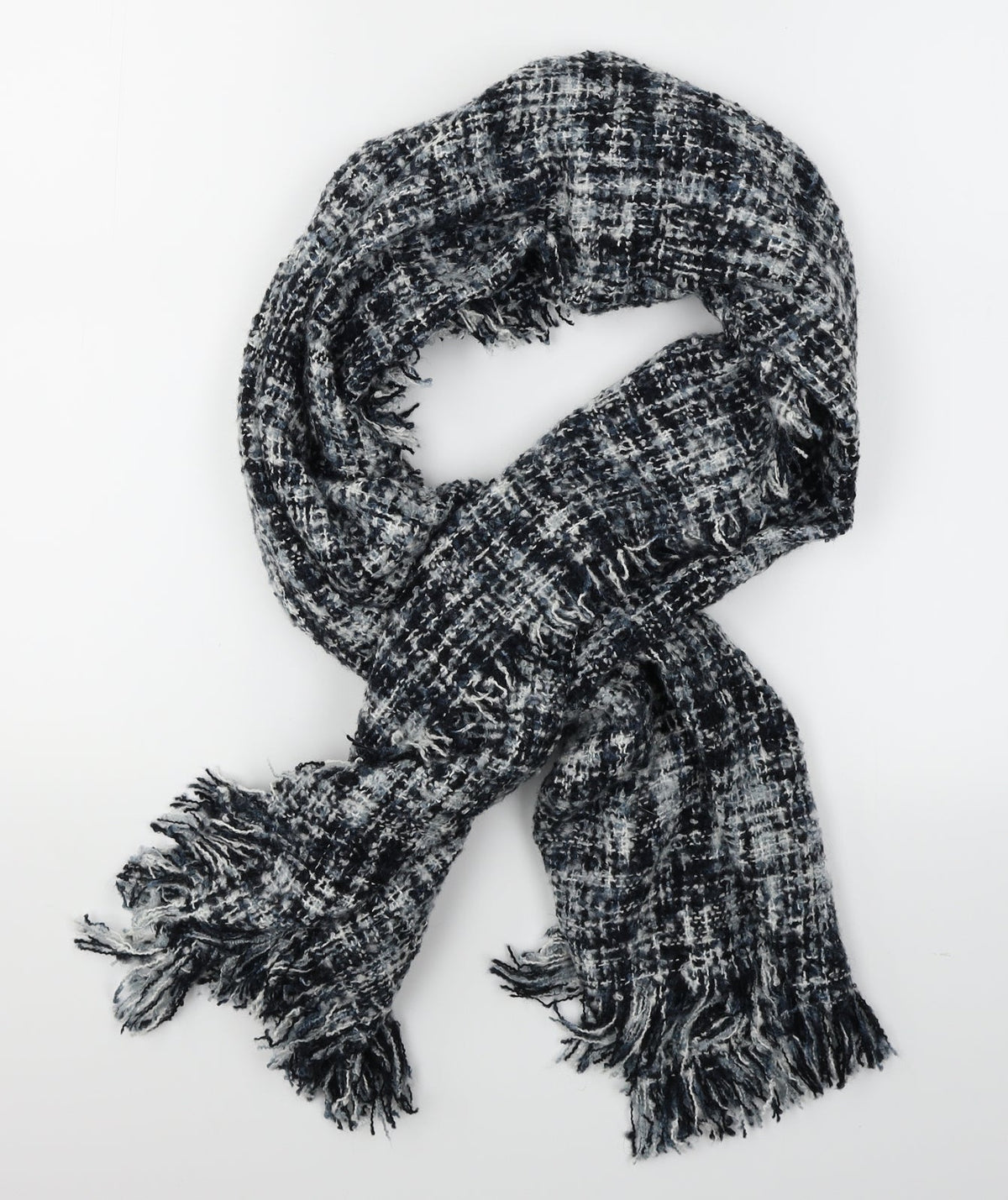 Front view of Preworn women’s blue check scarf