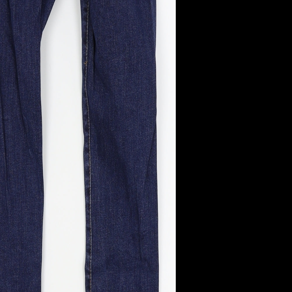 Brand and care label for denim and co women’s blue skinny jeans, size UK 8, 25-inch leg