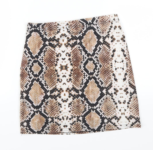 Pretty Little Thing Womens Brown Animal Print Mini Skirt Size 10