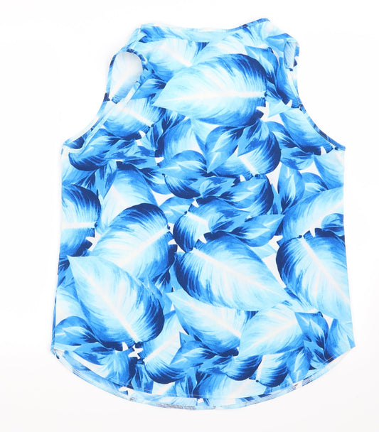 Simon Jefferey Womens Blue Floral Basic Tank Size 14 - Leaves