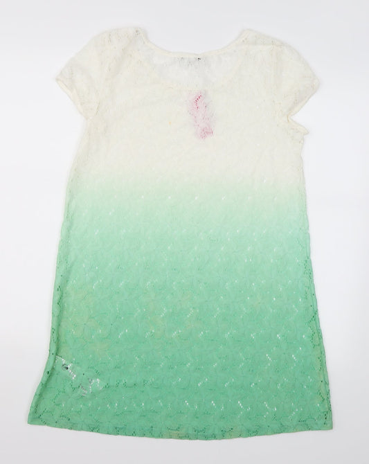 Happy Holly Womens Green Floral Basic T-Shirt Size 8 - Green Ombre