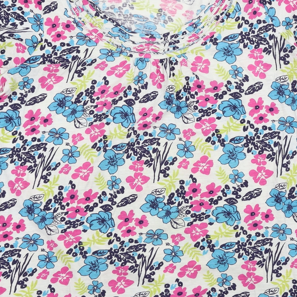 Brand and care label for Preworn women’s multicoloured floral basic t-shirt, size UK 16