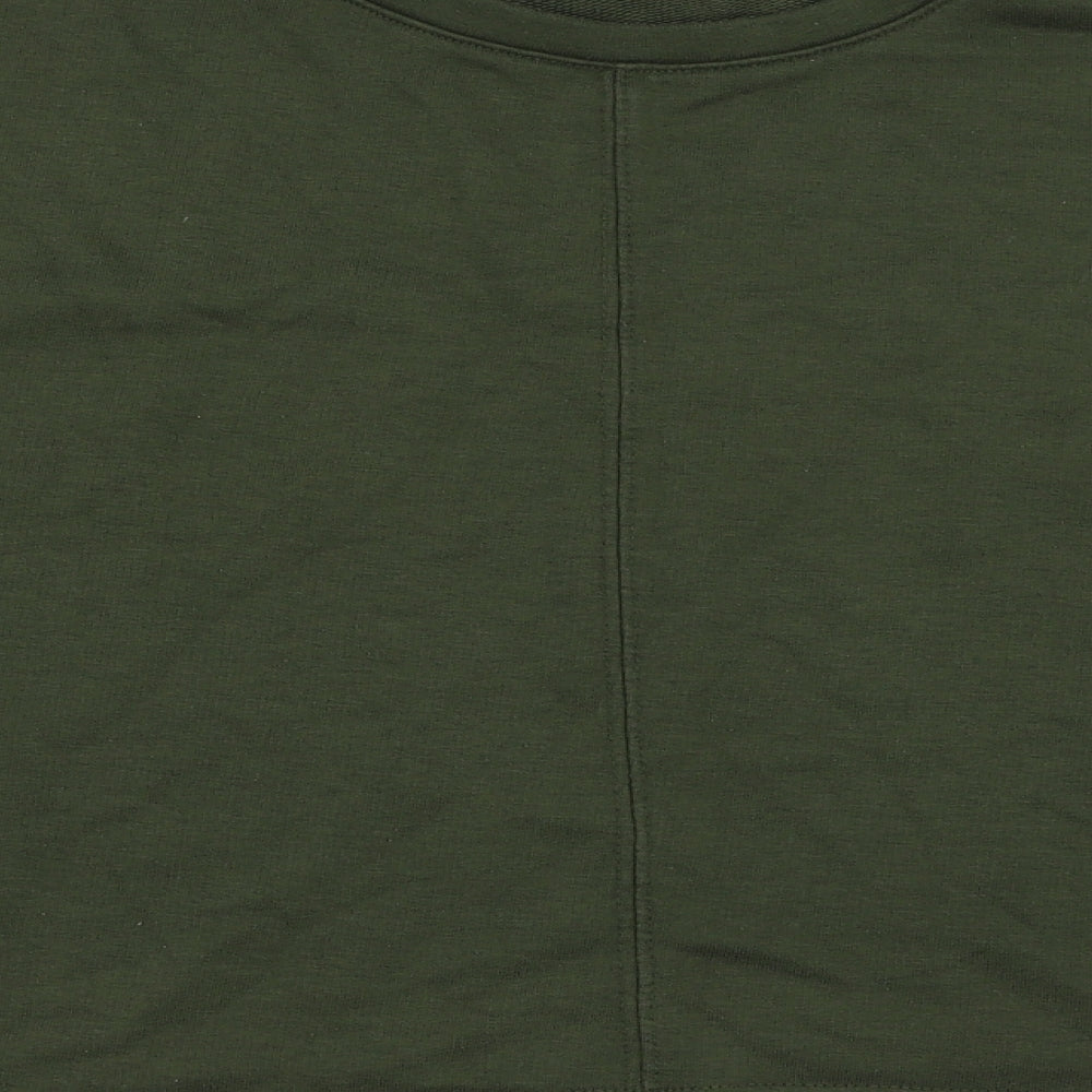 Brand and care label for New Look women’s green jumper, size UK 14