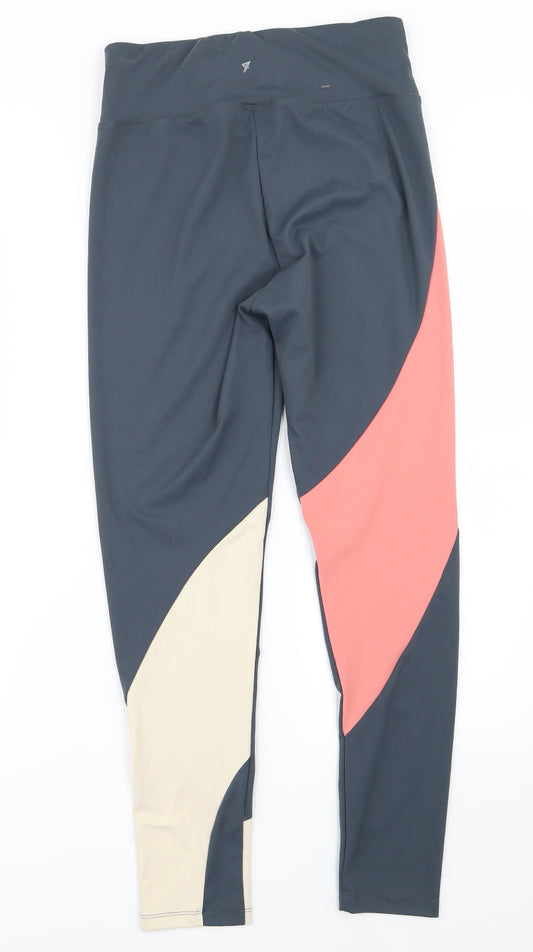 Workout Womens Grey Colourblock Compression Leggings Size M L27 in