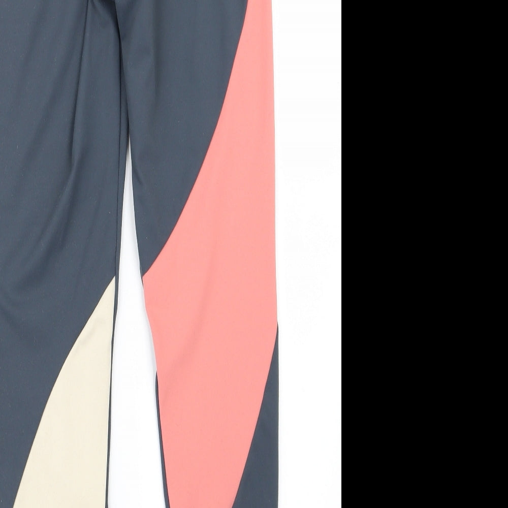 Brand and care label for WorkOut women’s grey colourblock compression leggings, size M, 27-inch leg