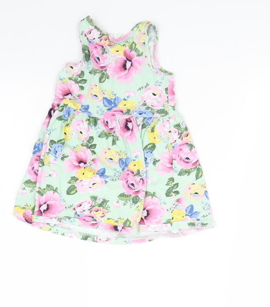 H&M Girls Green Floral A-Line Size 3 Years