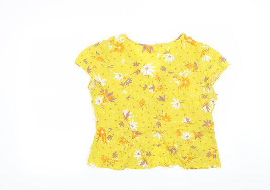Urban Romantics Womens Yellow Floral Basic Blouse Size L