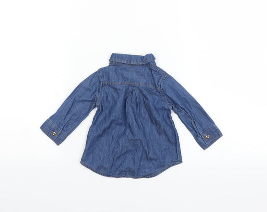 Young Dimension Girls Blue Basic Button-Up Size 0-3 Months - Floral embroidery