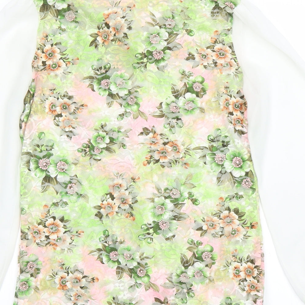 Brand and care label for Collection London women’s green floral basic blouse, size S, - sheer lace