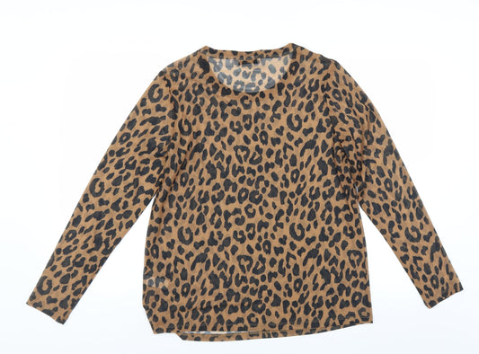 Sainsburys Womens Brown Animal Print Basic Blouse Size 14 - sheer