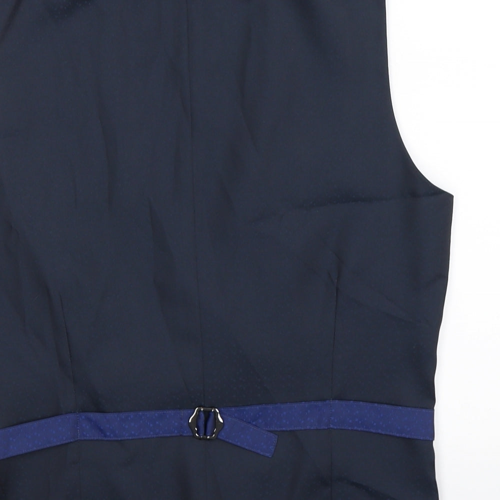 Brand and care label for Burton men’s blue jacket suit waistcoat, size S