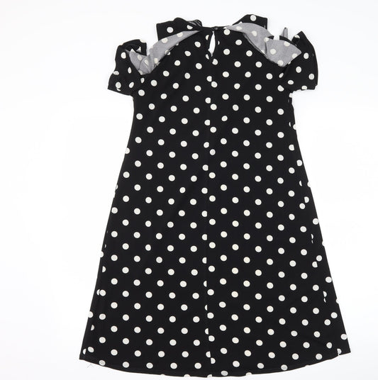Dorothy Perkins Womens Black Polka Dot A-Line Size 8 - Cut Out Shoulder