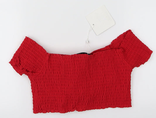 Missguided Womens Red Cropped T-Shirt Size 10