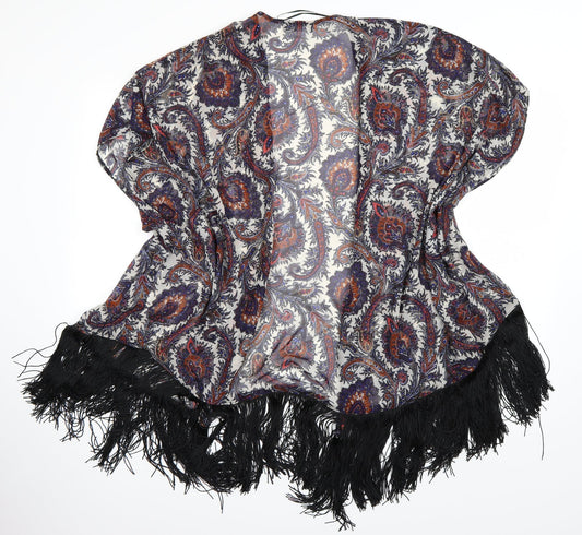 Select Womens Multicoloured Paisley Kimono Poncho Size 12 - Tassel Hem