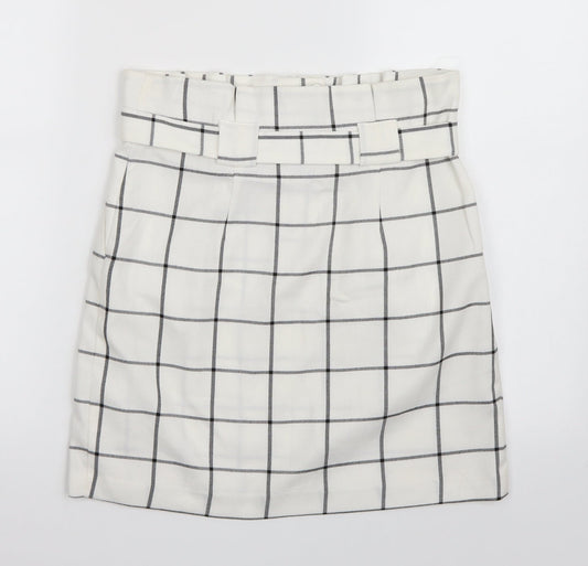 Miss Selfridge Womens White Check Mini Skirt Size 8