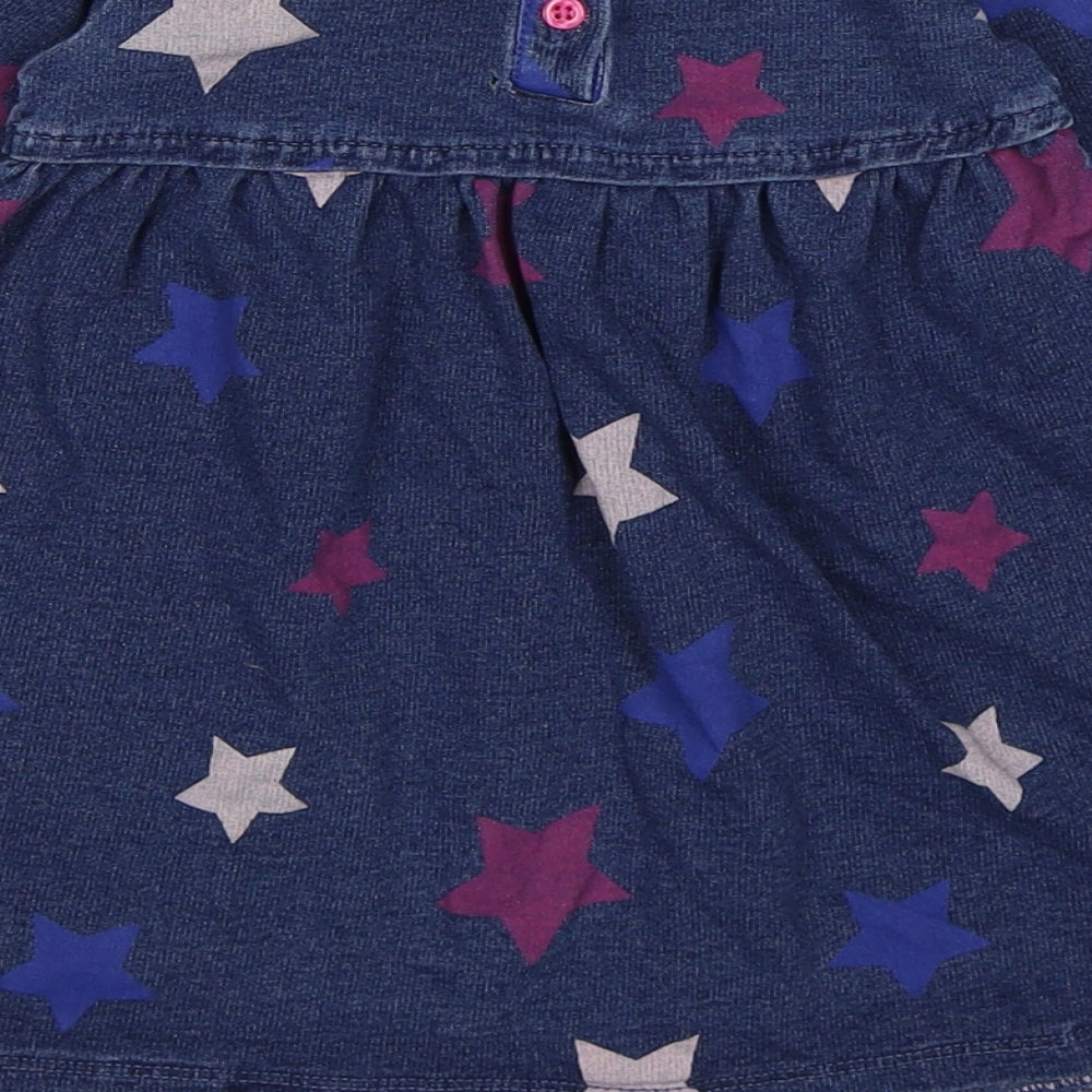 George Girls Blue Polka Dot Denim Jumper Dress Size 12-18 Months - stars