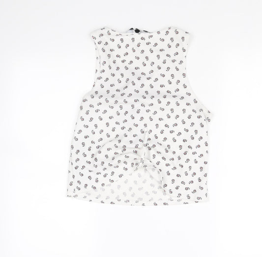 New Look Womens White Floral Cropped Blouse Size 8