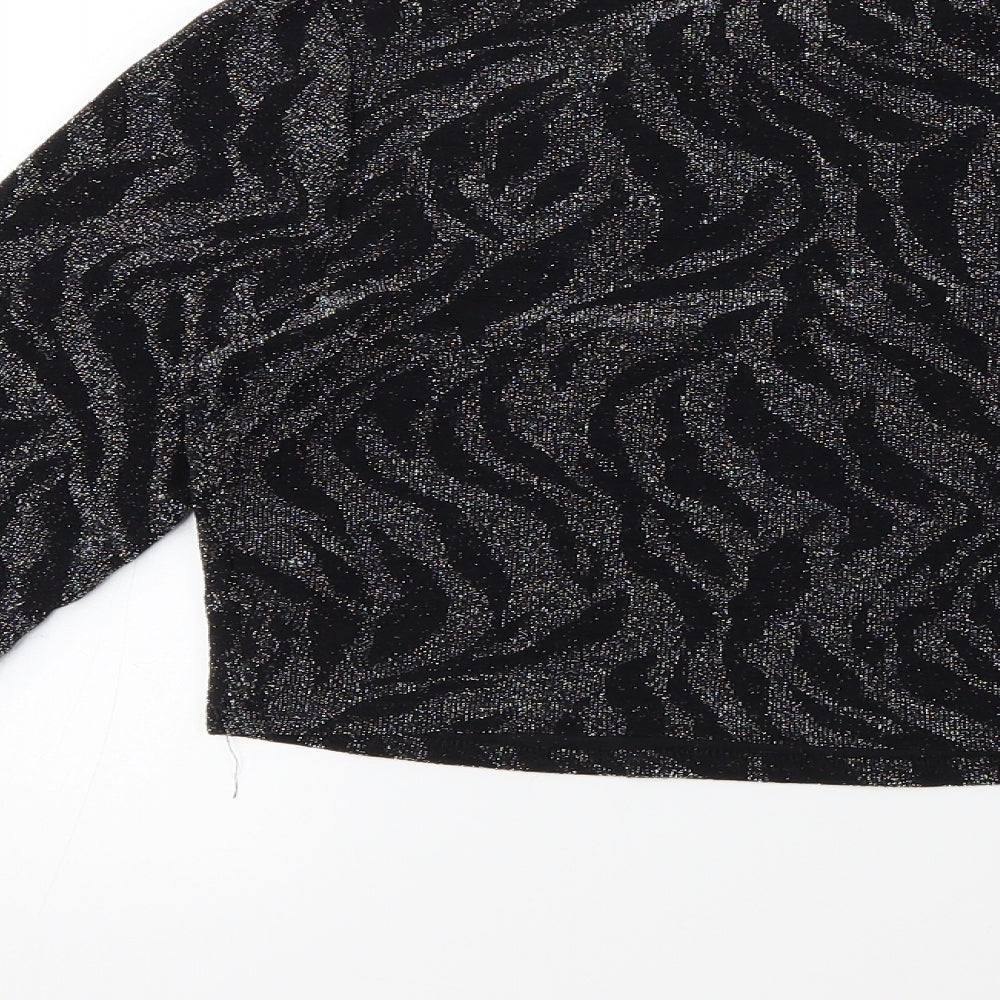 Brand and care label for New Look women’s black animal print knit jumper, size UK 14