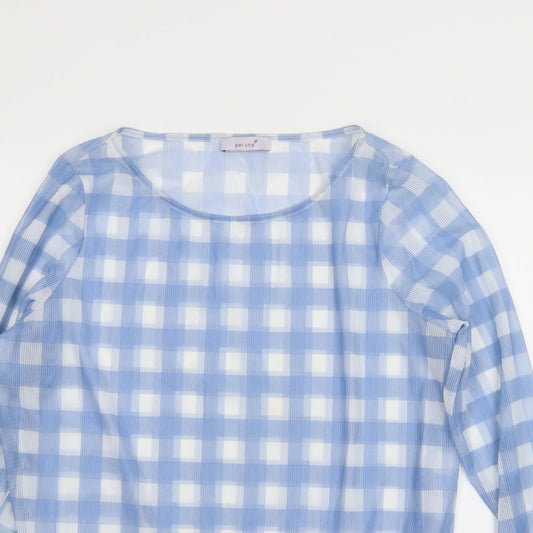 M&S Womens Blue Check Basic Blouse Size 16