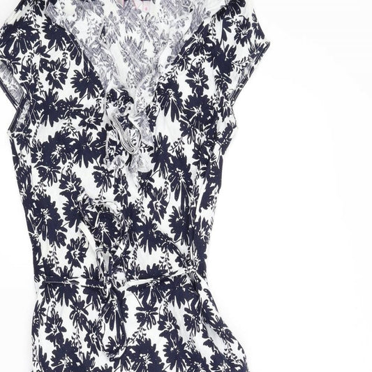 Preworn Womens Blue Floral A-Line Size 8