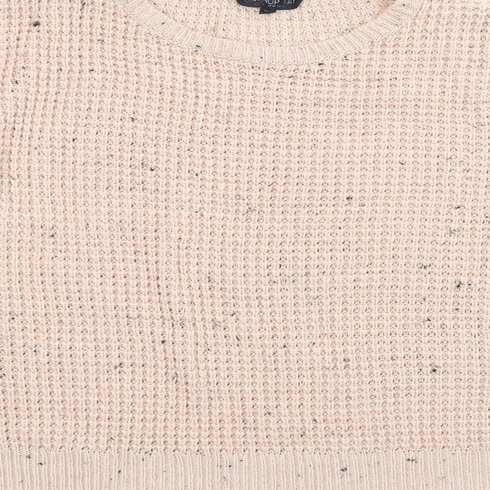 Brand and care label for Topshop women’s pink jumper, size UK 14