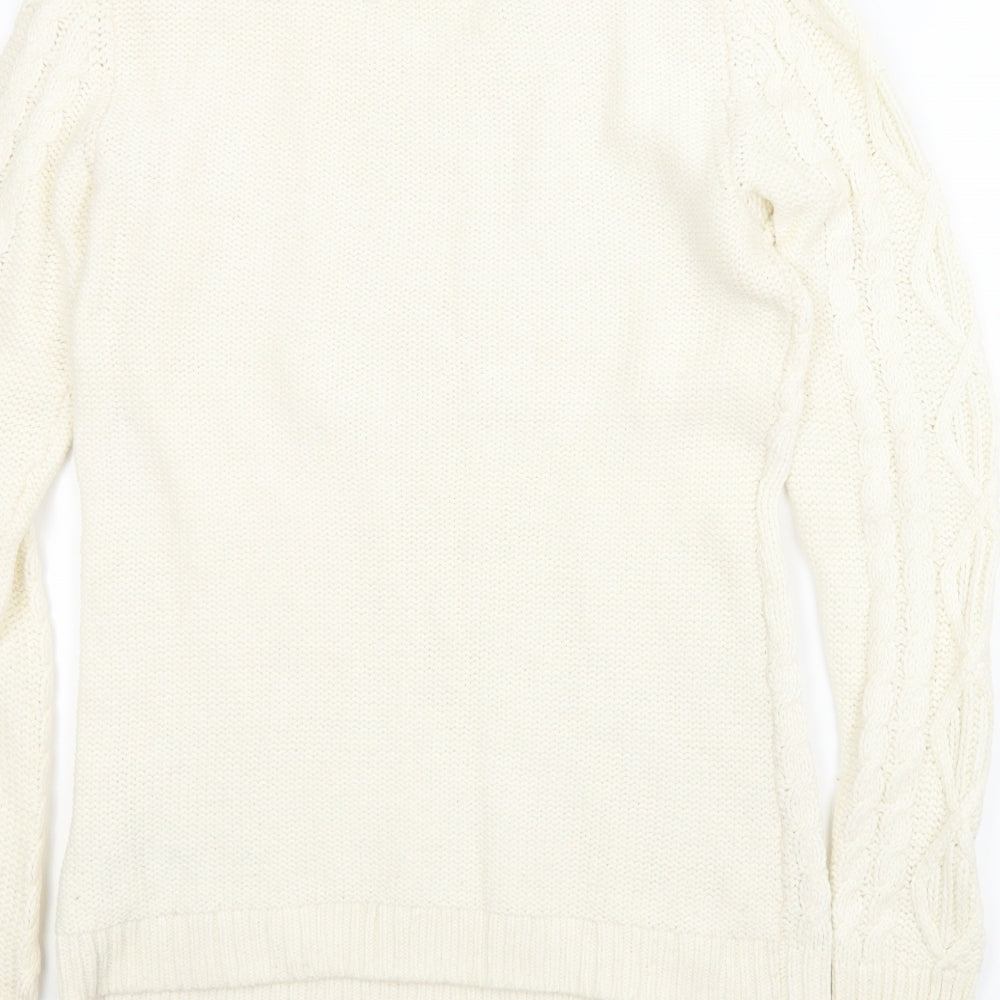 Brand and care label for H&M women’s beige jumper, size S